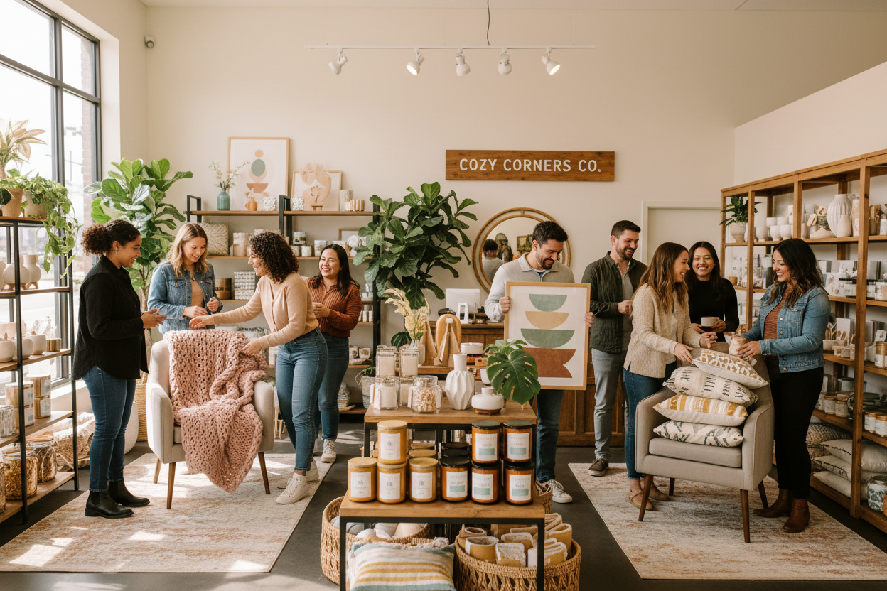 people shopping for home & decor at my store Cozy Corners Co